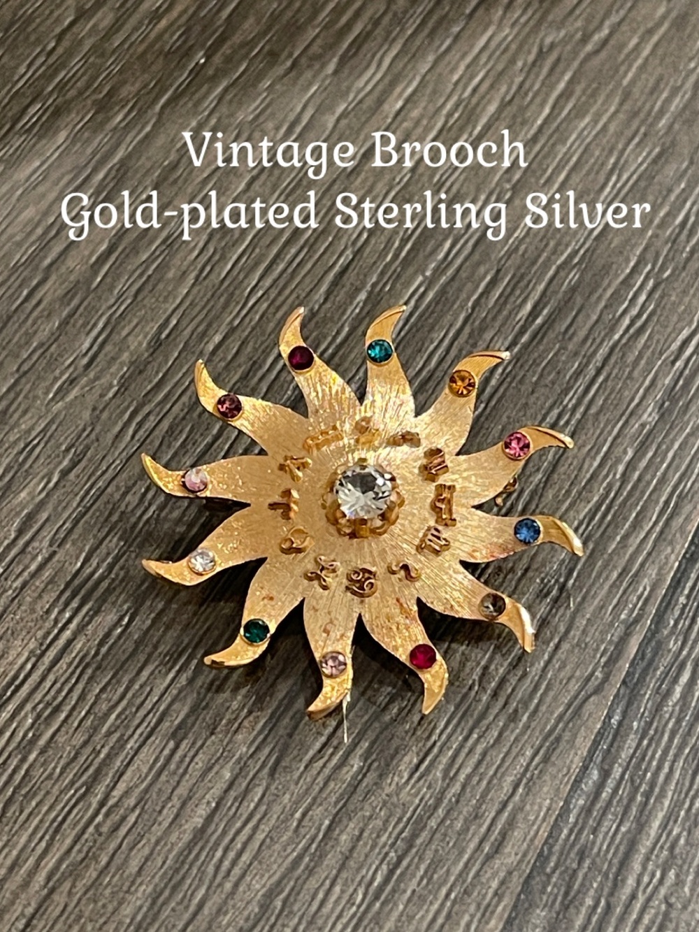 MAGNIFICENT Vintage 12 Zodiac Signs with Colored Stones Sterling Vermeil Sun
